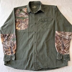 Outdoor Life Men's Shirt Large Green Long Sleeve Shooting Hunting Button Up